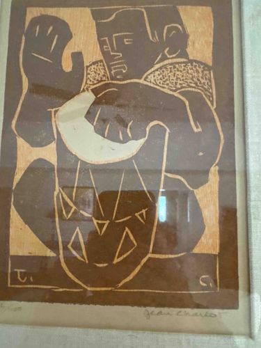Woodcut Print by Jean Charlot: Figure with Jack-o'-Lantern