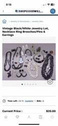 Vintage Black/White Jewelry Lot (Necklaces, Rings, Brooches/Pins & Earrings)