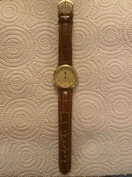 Bayard Men's Gold-Tone Watch with Brown Croc-Embossed Leather Strap