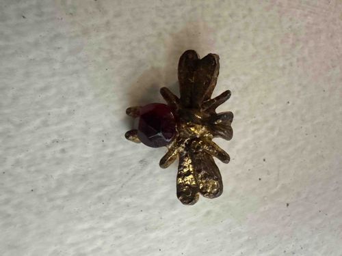 Insectoid Brooch or Pendant with Red Faceted Stone