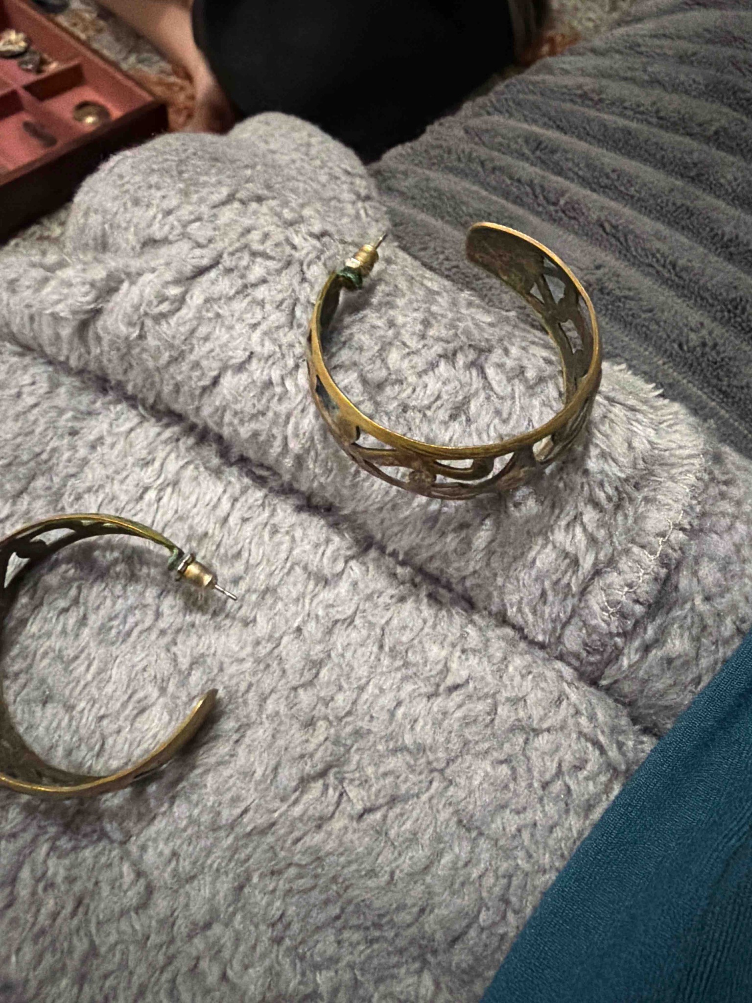 Vintage Filigree Brass Open-Hoop Post Earrings