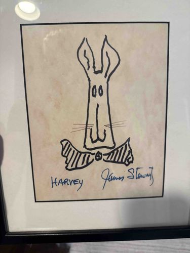 James Stewart Signed 'Harvey' Rabbit Drawing