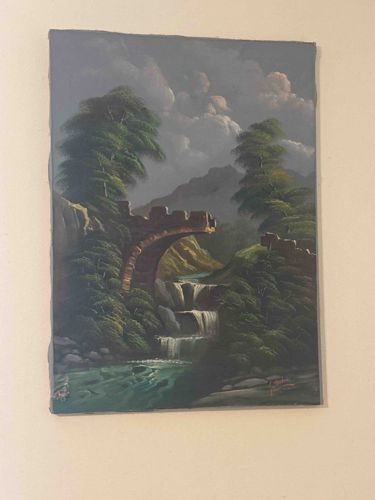 Landscape Painting of a Ruined Arch and Waterfall