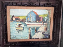 Seascape Harbor Scene Oil Painting