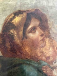 Fragment of an Oil Painting Depicting a Female Figure in a Head Covering