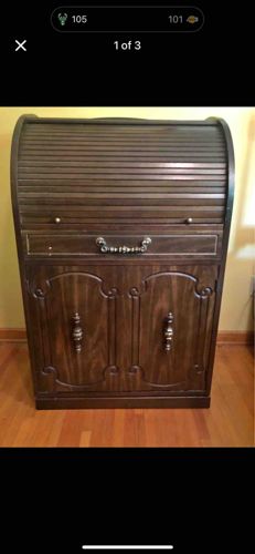 Vintage Roll-Top Secretary Desk and Dry Bar Cabinet