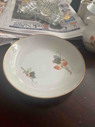 Ceramic Bowl with Gold Rim and Strawberry Motif