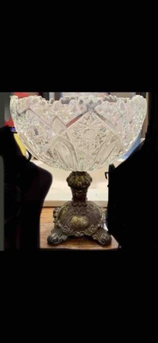Cut Crystal Bowl on Ornate Metal Stand