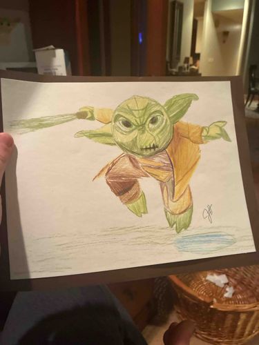 Colored Pencil Drawing of Yoda with Lightsaber